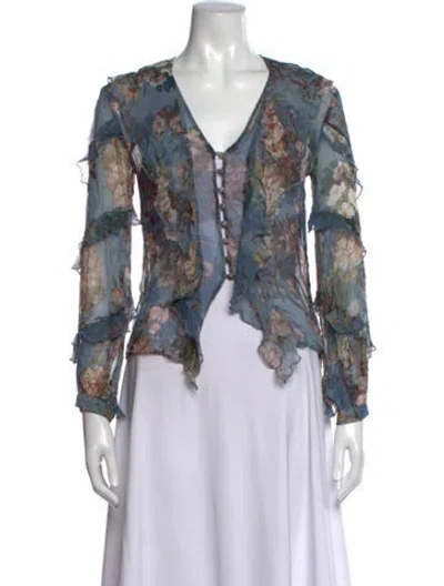 Pre-owned Nicholas Floral Print V-neck Blouse In Blue