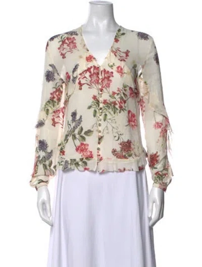 Pre-owned Nicholas Floral Print V-neck Blouse In Neutrals