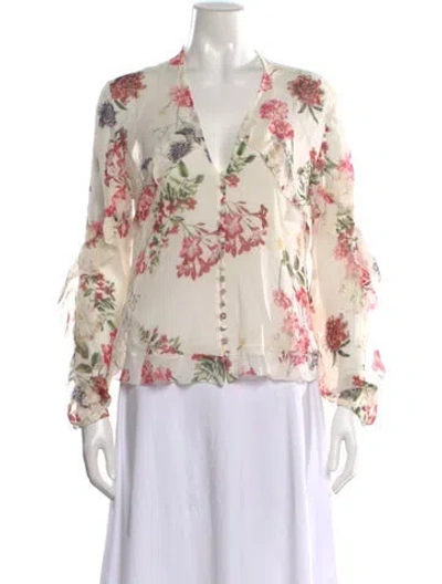 Pre-owned Nicholas Floral Print V-neck Blouse In Neutrals