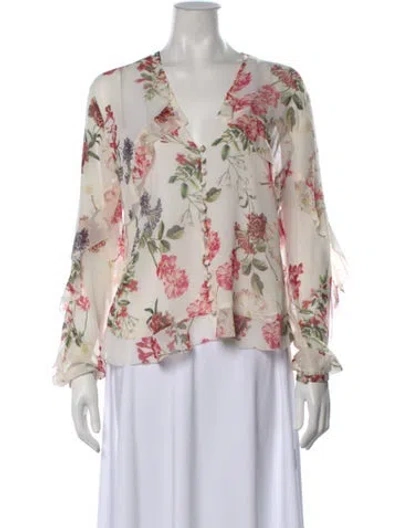 Pre-owned Nicholas Floral Print V-neck Blouse In Neutrals