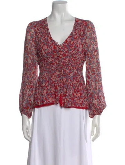 Pre-owned Nicholas Floral Print V-neck Blouse In Red