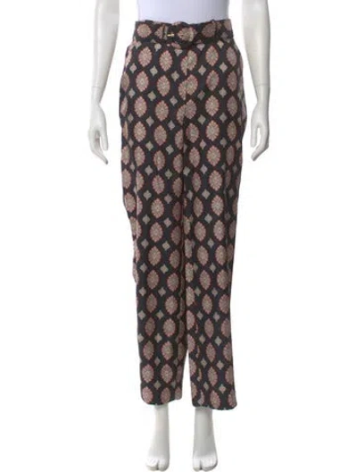 Pre-owned Nicholas Floral Print Wide Leg Pants In Black