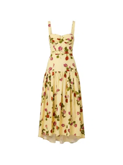 Nicholas Floral-print Bustier Dress In Yellow