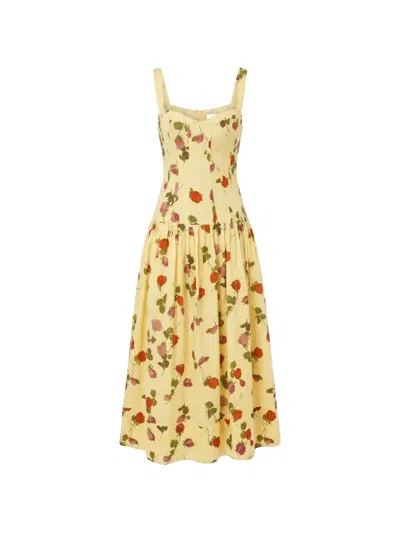 Nicholas Floral-print Corset Midi Dress In Yellow