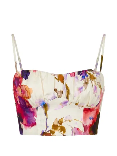 Nicholas Floral-print Cropped Top In Neutral