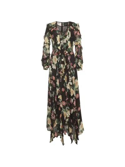 Pre-owned Nicholas Floral-print Ruffle Maxi Dress In Black