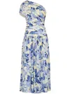 Nicholas Gaia Ruched One-shoulder Jersey Maxi Dress In Blue
