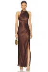 Nicholas Galilea Silk-blend Maxi Dress In Espresso