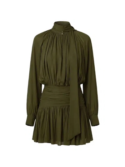 Nicholas Gathered-waist Mini Dress In Green