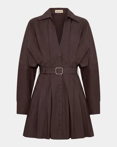 Nicholas Georgia Pleated Mini Shirtdress In Brown