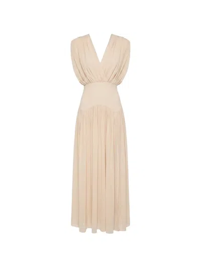 Nicholas Giana Plunging-neck Pleated Maxi Dress In Brown