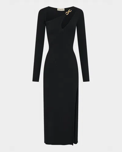Nicholas Ginerva Cutout Chain-link Ribbed Midi Dress In Black