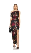 Nicholas Halle Off Shoulder Midi Dress In Watercolor Floral Black