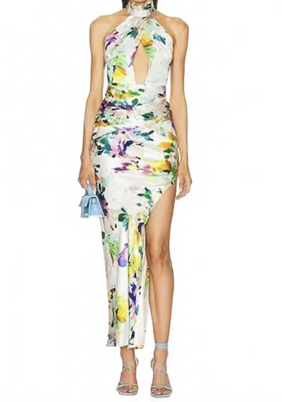Nicholas Halter Cut Out Asymmetrical Gown In Green In Multi