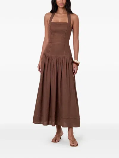 Nicholas Halterneck Gathered Midi Dress In Brown