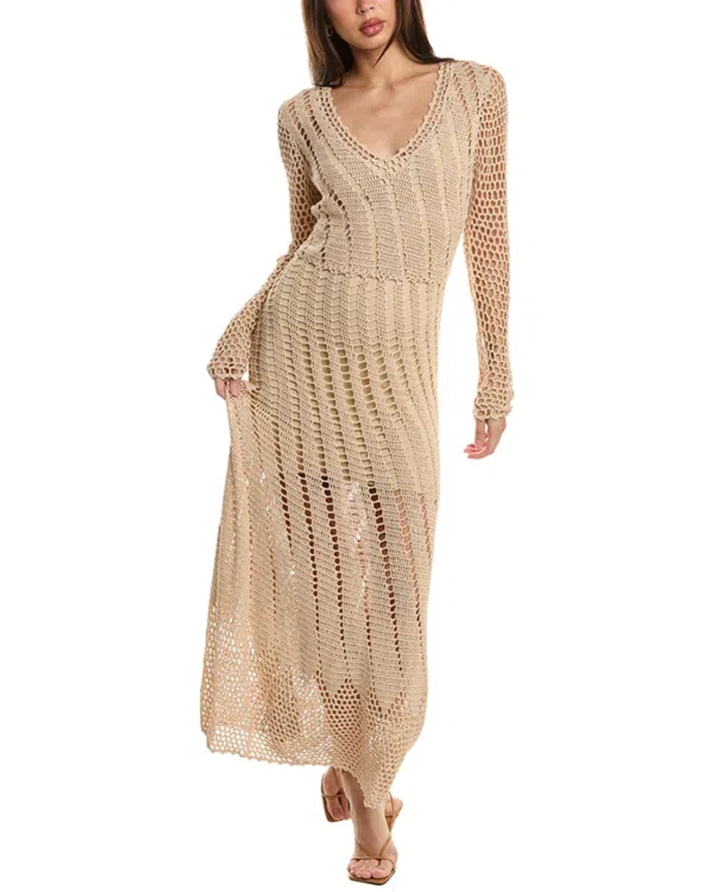 Nicholas Hazel Crochet Maxi Dress In Beige | ModeSens