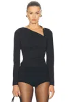 Nicholas Ilara Gold Trim Asymmetrical Long Sleeve Top In Black
