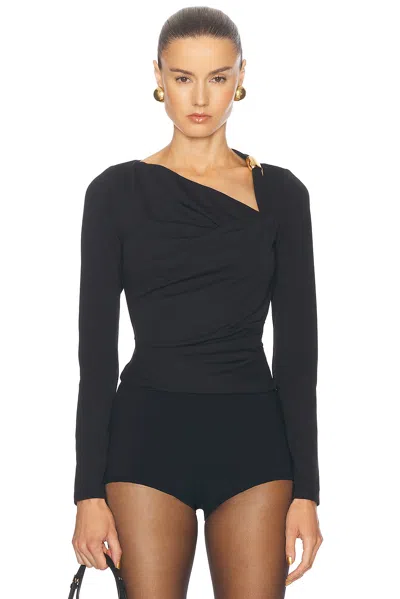 Nicholas Ilara Gold Trim Asymmetrical Long Sleeve Top In Black
