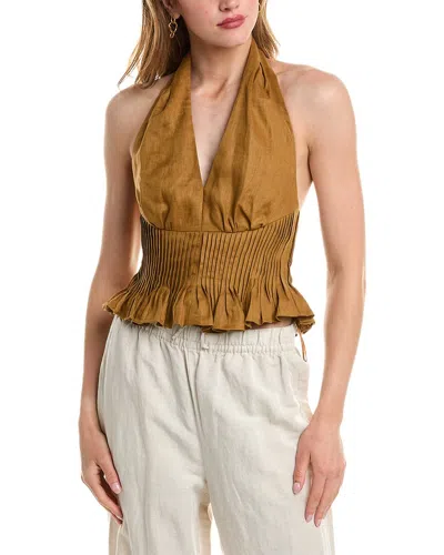 Nicholas Ilianna Linen Top In Brown