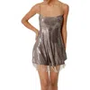 Nicholas Isabella Womens Sequined Fringe Mini Dress In Metallic
