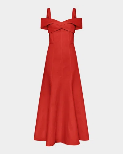 Nicholas Ivana Cold-shoulder Sweetheart Midi Dress In Red