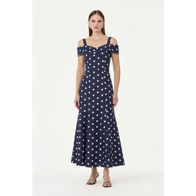 Nicholas Ivana Polka-dot Midi Dress In Blue