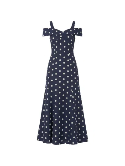 Nicholas Ivana Polka-dot Midi Dress In Blue