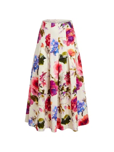 Nicholas Jordana Floral-print Pleated Skirt In Neutral