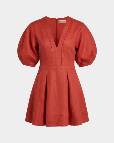 Nicholas Josefa Pleated Lace-inset Mini Dress In Red