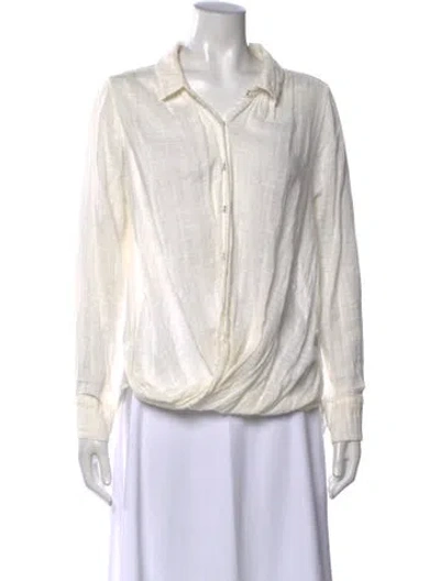 Pre-owned Nicholas K Corduroy Long Sleeve Button-up Top In White