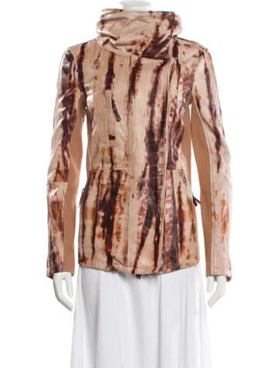 Pre-owned Nicholas K Leather Printed Jacket W/ Tags In Brown