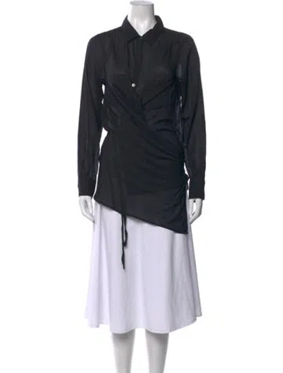 Pre-owned Nicholas K Linen Long Sleeve Button-up Top In Black