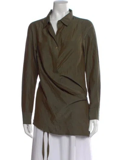 Pre-owned Nicholas K Long Sleeve Button-up Top In Green