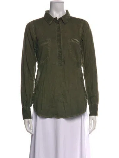 Pre-owned Nicholas K Long Sleeve Button-up Top In Green