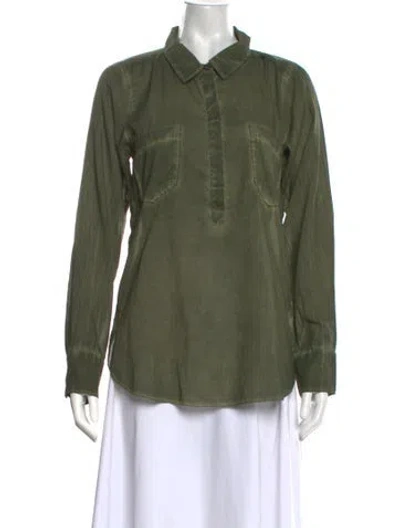 Pre-owned Nicholas K Long Sleeve Button-up Top In Green