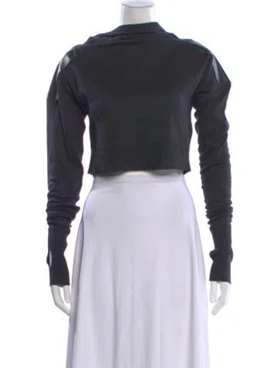 Pre-owned Nicholas K Mock Neck Long Sleeve Crop Top In Gray