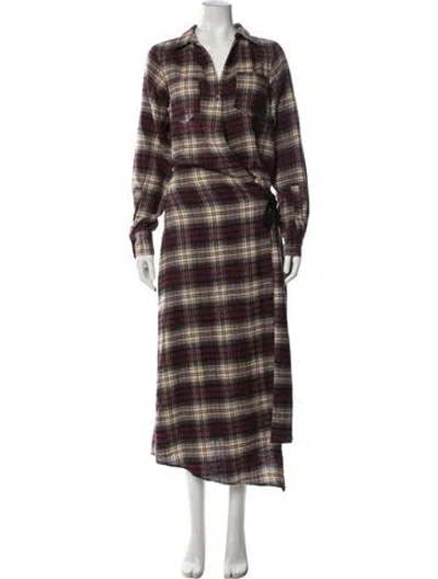 Pre-owned Nicholas K Plaid Print Long Dress W/ Tags In Multicolor