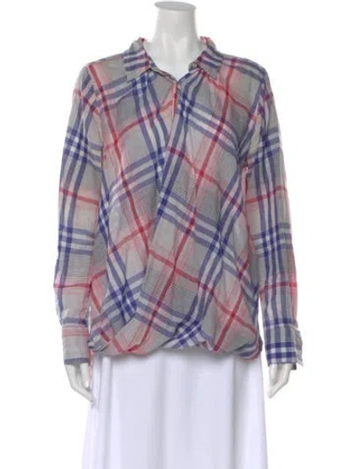 Pre-owned Nicholas K Plaid Print Long Sleeve Blouse In Multi