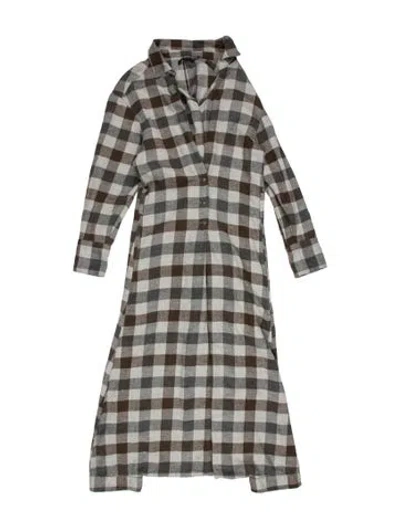 Pre-owned Nicholas K Plaid Print Midi Length Dress In Gray