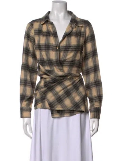 Pre-owned Nicholas K Plaid Print V-neck Top In Multi