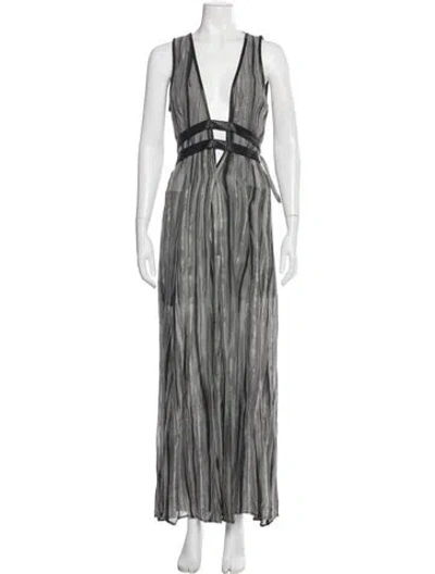 Pre-owned Nicholas K Plunge Neckline Long Dress In Gray