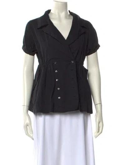 Pre-owned Nicholas K Short Sleeve Button-up Top In Black