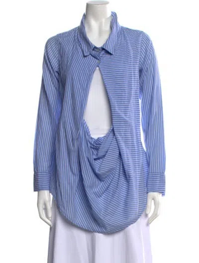 Pre-owned Nicholas K Striped Long Sleeve Button-up Top In Blue