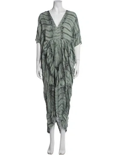 Pre-owned Nicholas K Tie-dye Print Long Dress In Green