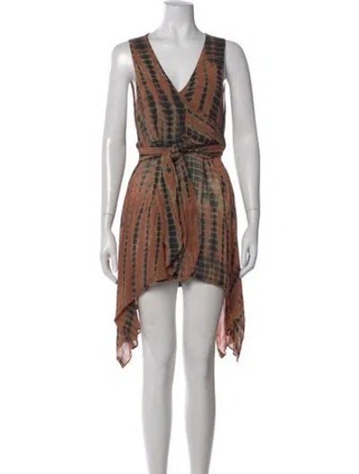 Pre-owned Nicholas K Tie-dye Print Mini Dress In Brown