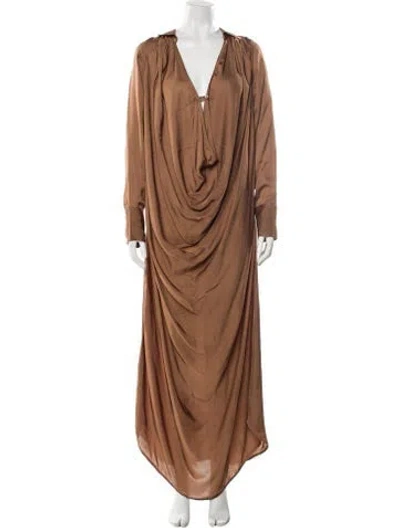 Pre-owned Nicholas K V-neck Long Dress In Brown