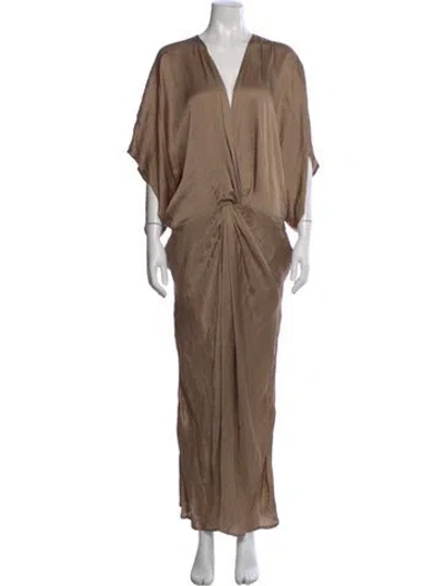Pre-owned Nicholas K V-neck Long Dress In Brown