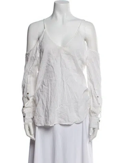 Pre-owned Nicholas K V-neck Long Sleeve Blouse In White