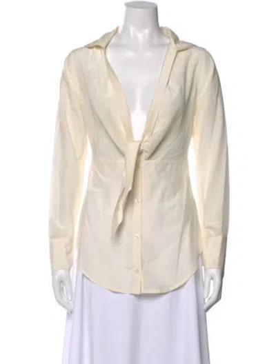 Pre-owned Nicholas K V-neck Long Sleeve Button-up Top In Neutral