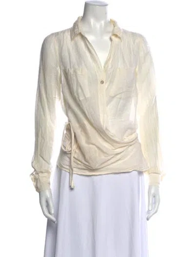Pre-owned Nicholas K V-neck Long Sleeve Button-up Top In Neutrals